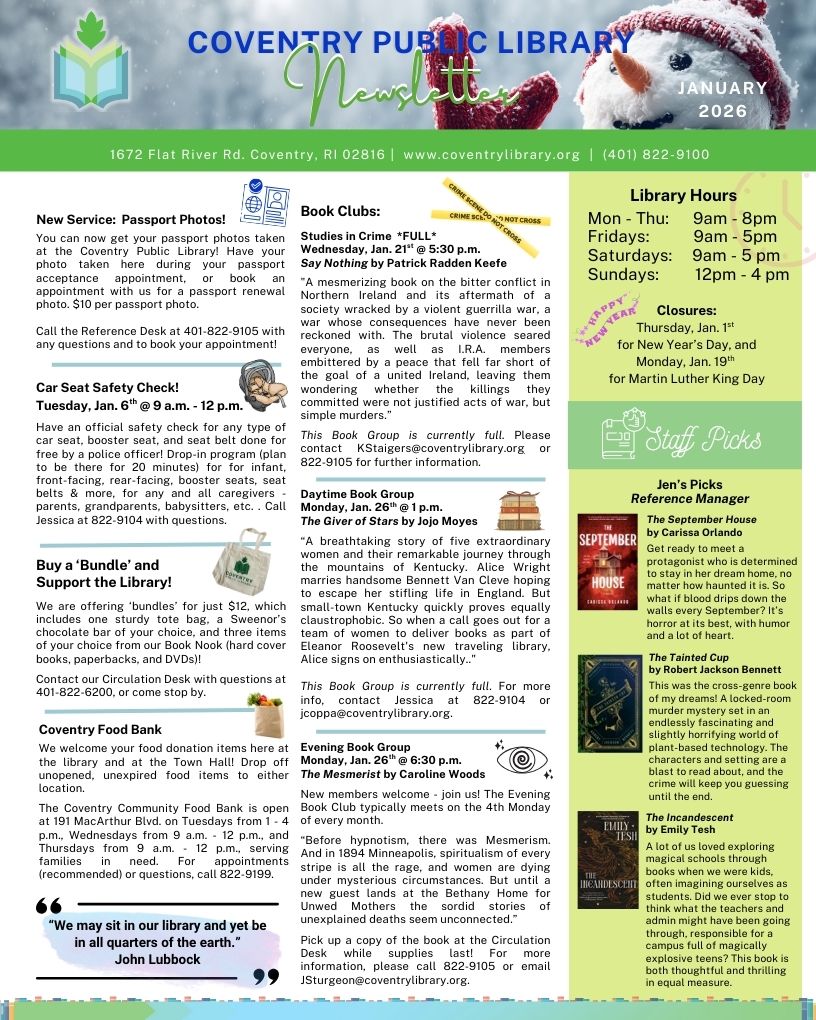 Coventry Newsletter, page 1