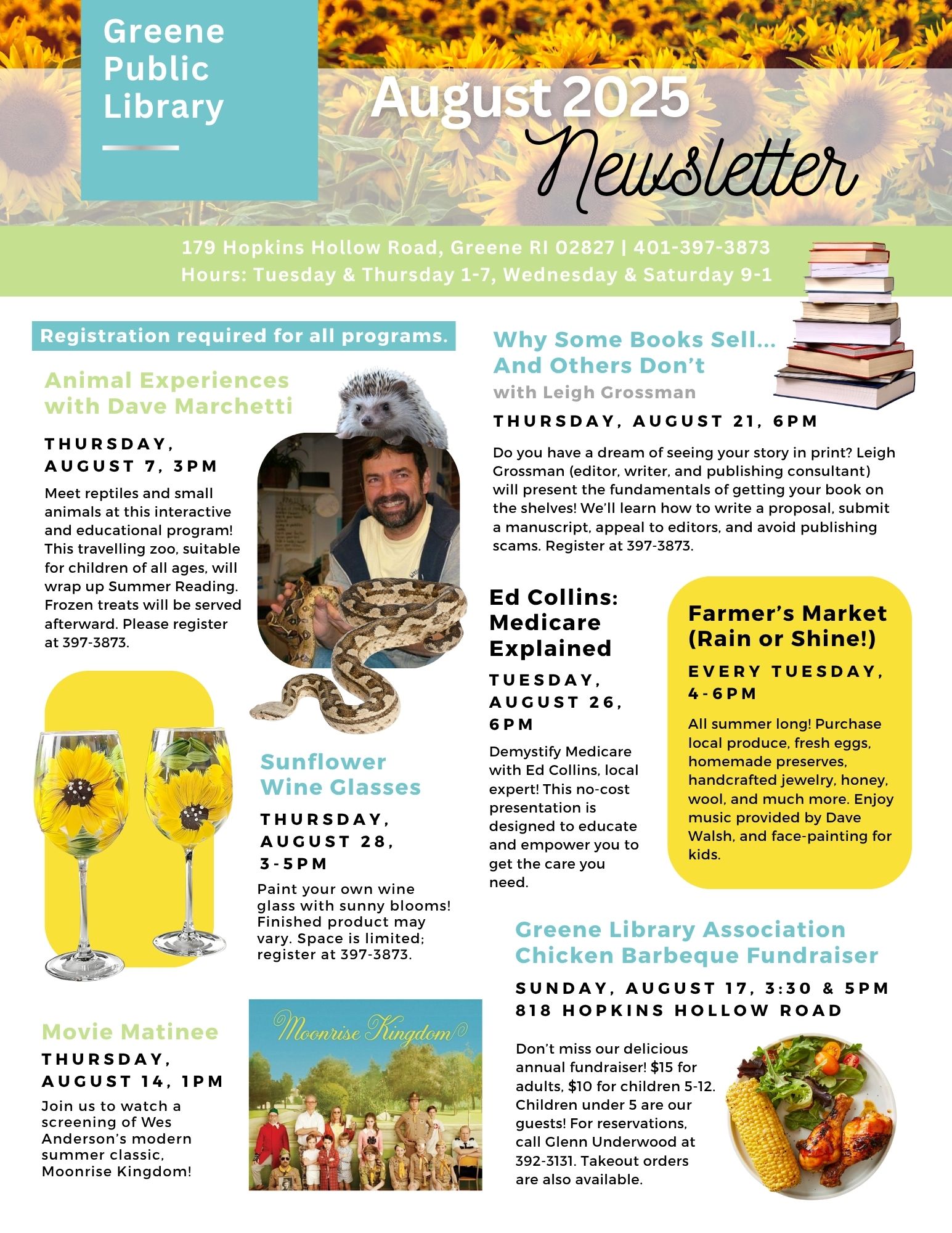 Greene Library August 2025 Newsletter, page 1