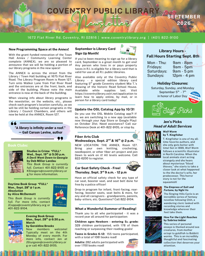 Coventry Newsletter, page 1