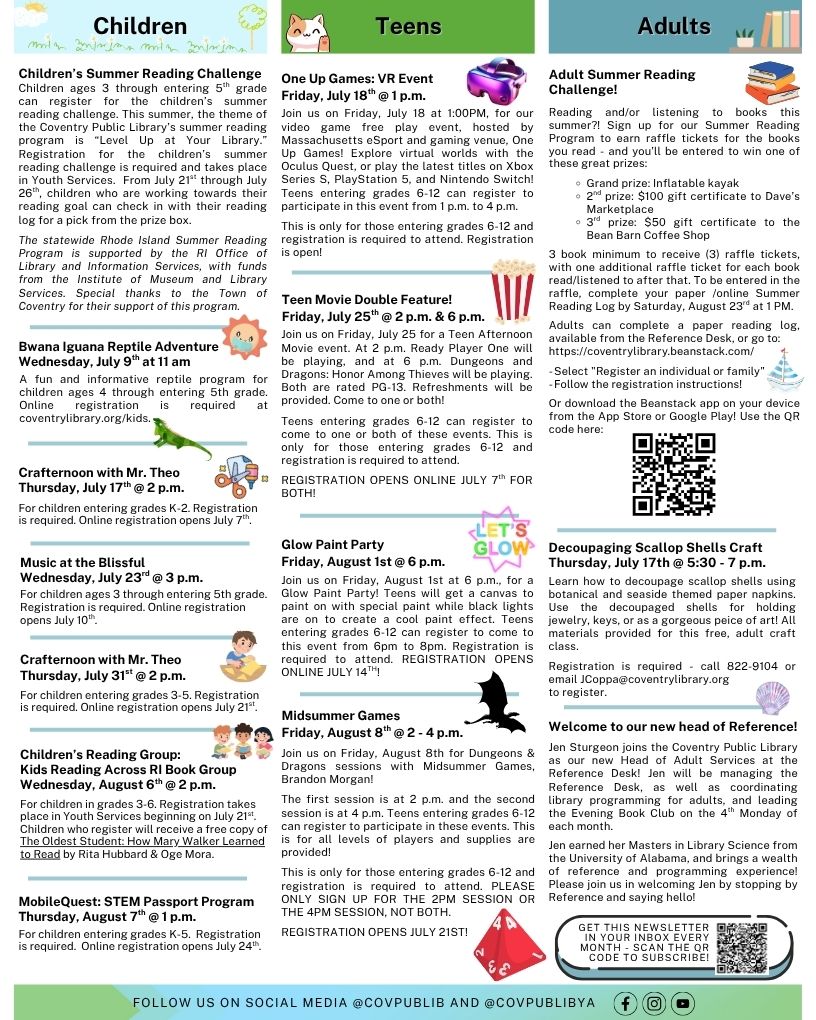 July 2025 Coventry Public Library eNewsletter - page 2