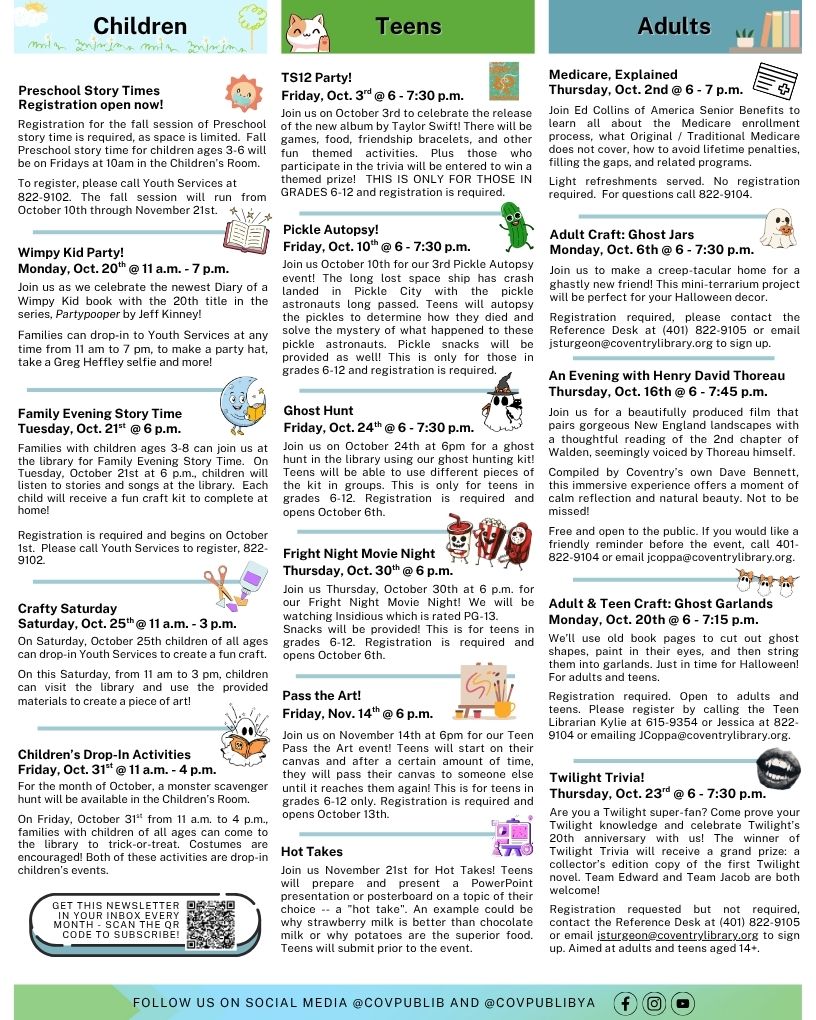 October 2025 Newsletter Coventry Public Library, Page 2