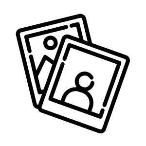 Black-and-white outline illustration of two photographs