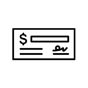 Black-and-white outline illustration of a check