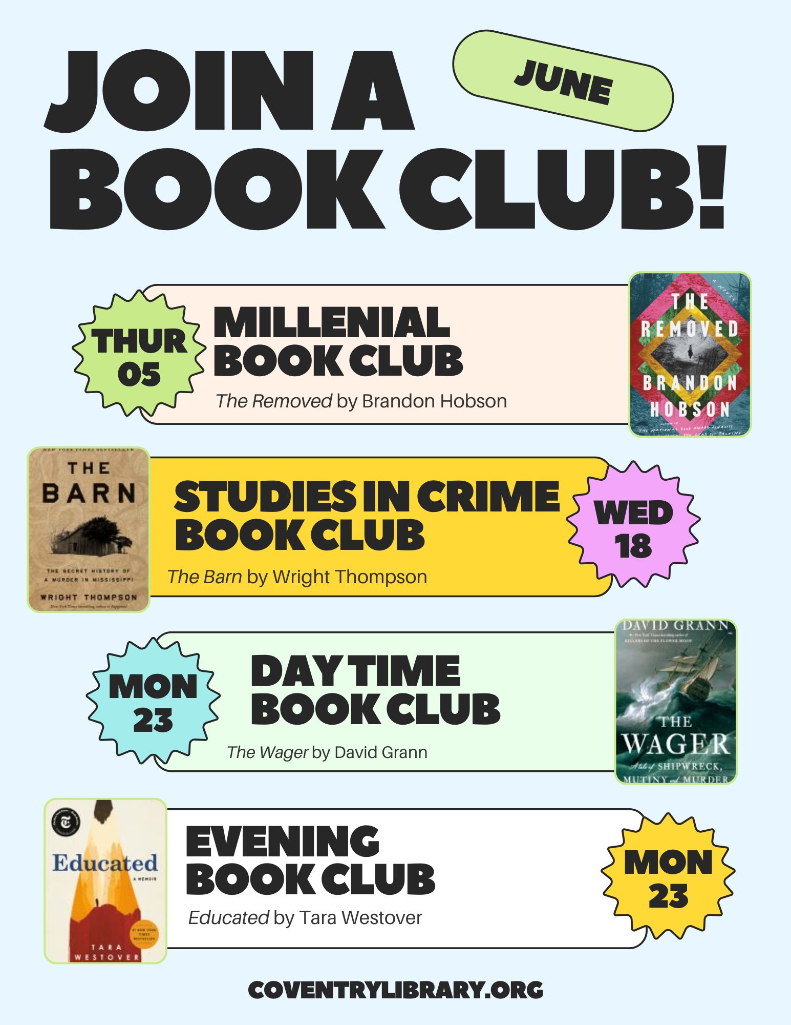 Coventry Public Library Book Clubs!
