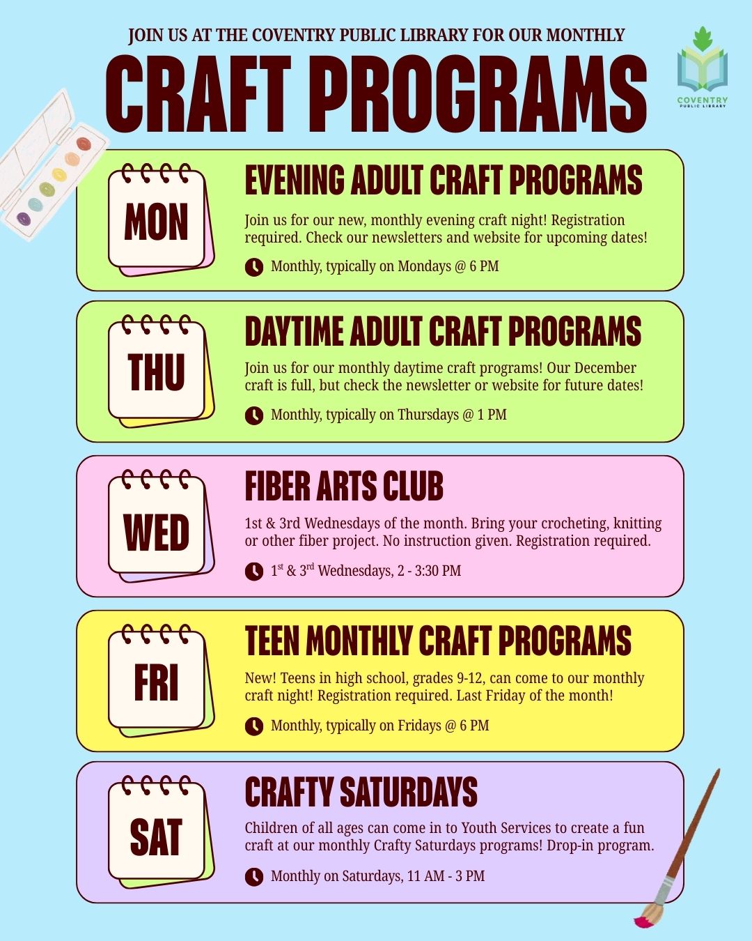 Monthly crafts at the Coventry Public Library