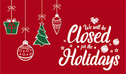Greene Library will be closed Christmas Eve and Christmas Day.  We are closing at noon New Year's Eve and closed on New Day.  Happy Holidays!