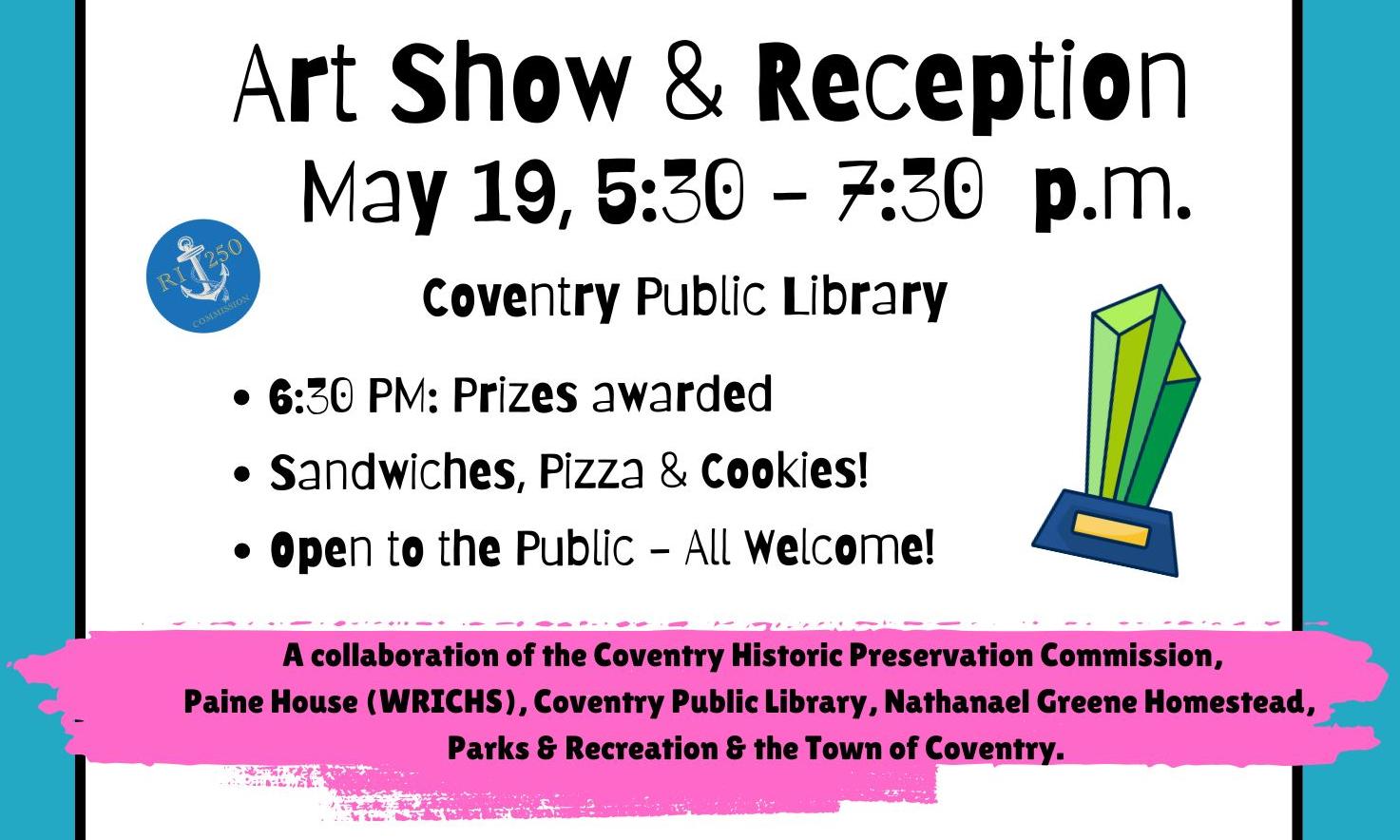 Image of invitation to the Coventry Student Art Show and Reception on May 19 2026